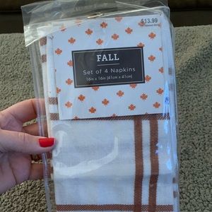 New Set Of 4 Brother Sister Design Studio Cloth NAPKINS White Brown Plaid